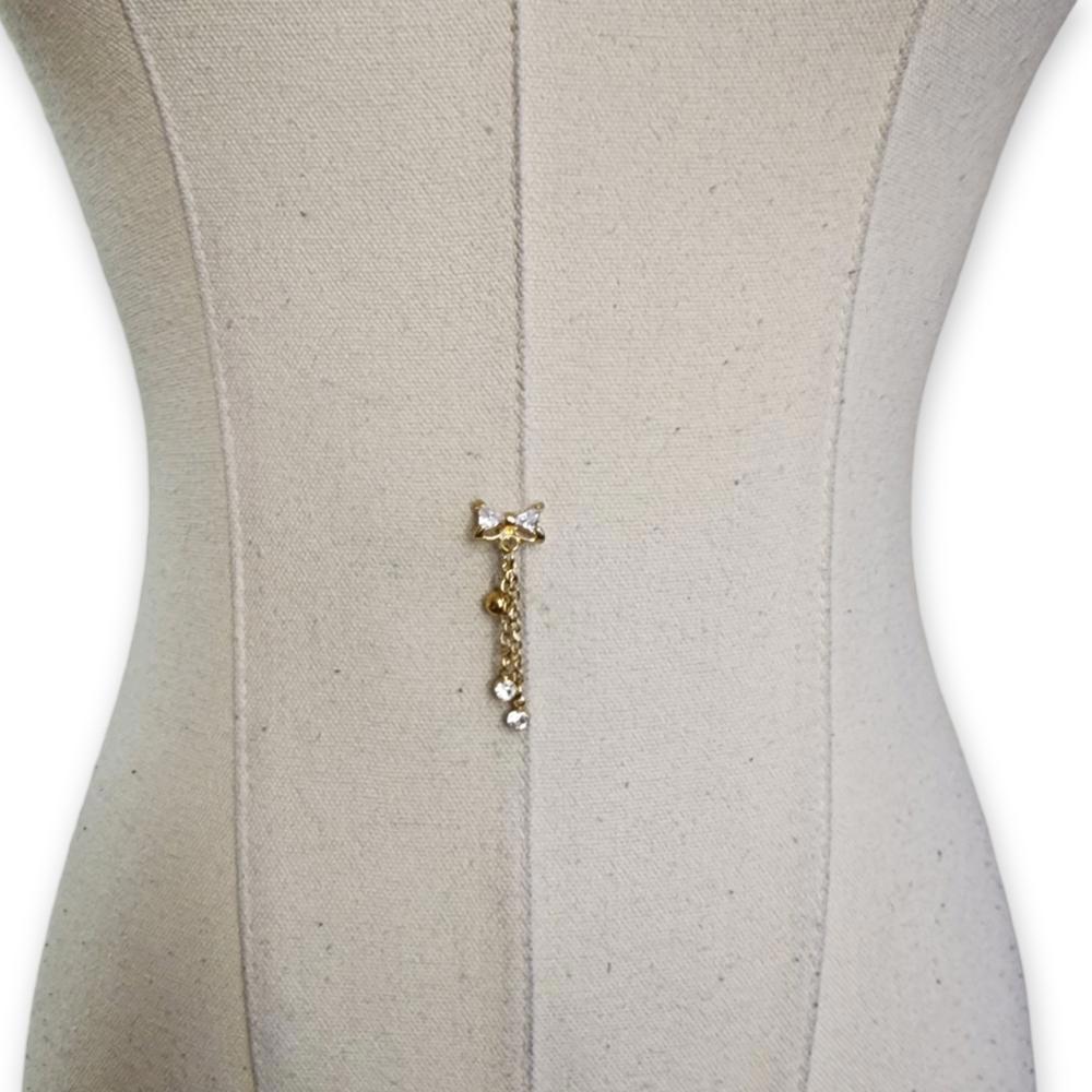 Gold Crystal Bow Dangle Belly Ring
